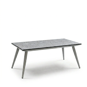 Table à manger rectangulaire moderne d'extérieur en MDF avec plateau aspect marbre et pieds en métal pour jardin, patio, villa, mobilier d'extérieur - Product Image 1