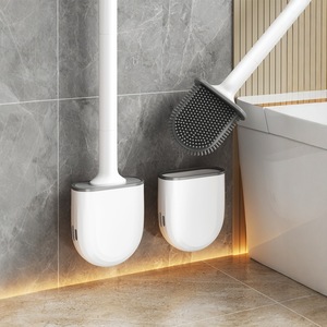 Excellent Toilet Brush Holder Wall Mounted Oval Silicone Brush Set Bathroom Essential Easy To Clean - Product Image 1