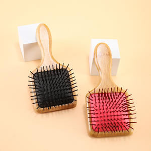 Brosse à cheveux professionnelle en bambou, carrée, avec coussin en nylon, pour massage du cuir chevelu, peigne en bois pour les soins capillaires à domicile - Product Image 2