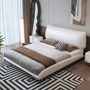 현대 침실 가구 간단한 더블 침대 가죽 저장 높은 머리판과 수면 침실 침대