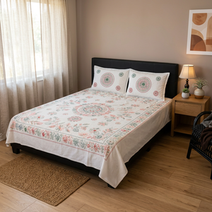Bohemian Embroidered Cotton <b>Quilt</b> Set with Floral Pattern for Home Decor All Season Use - Product Image 4