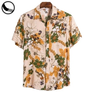 Summer Colorful Flower <b>Men</b> Loose Rayon Short Sleeve Hawaiian <b>Shirt</b> - Product Image 5