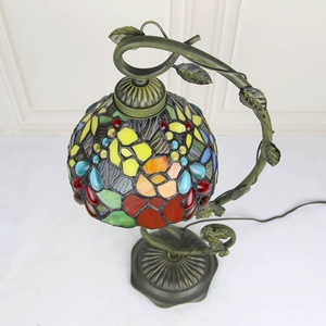 LongHuiJing Eco-Friendly Simple Mediterranean Style Stained Glass LED Table Lamp 8-Inch Handmade Shade AC E14 Base for Reading - Product Image 6