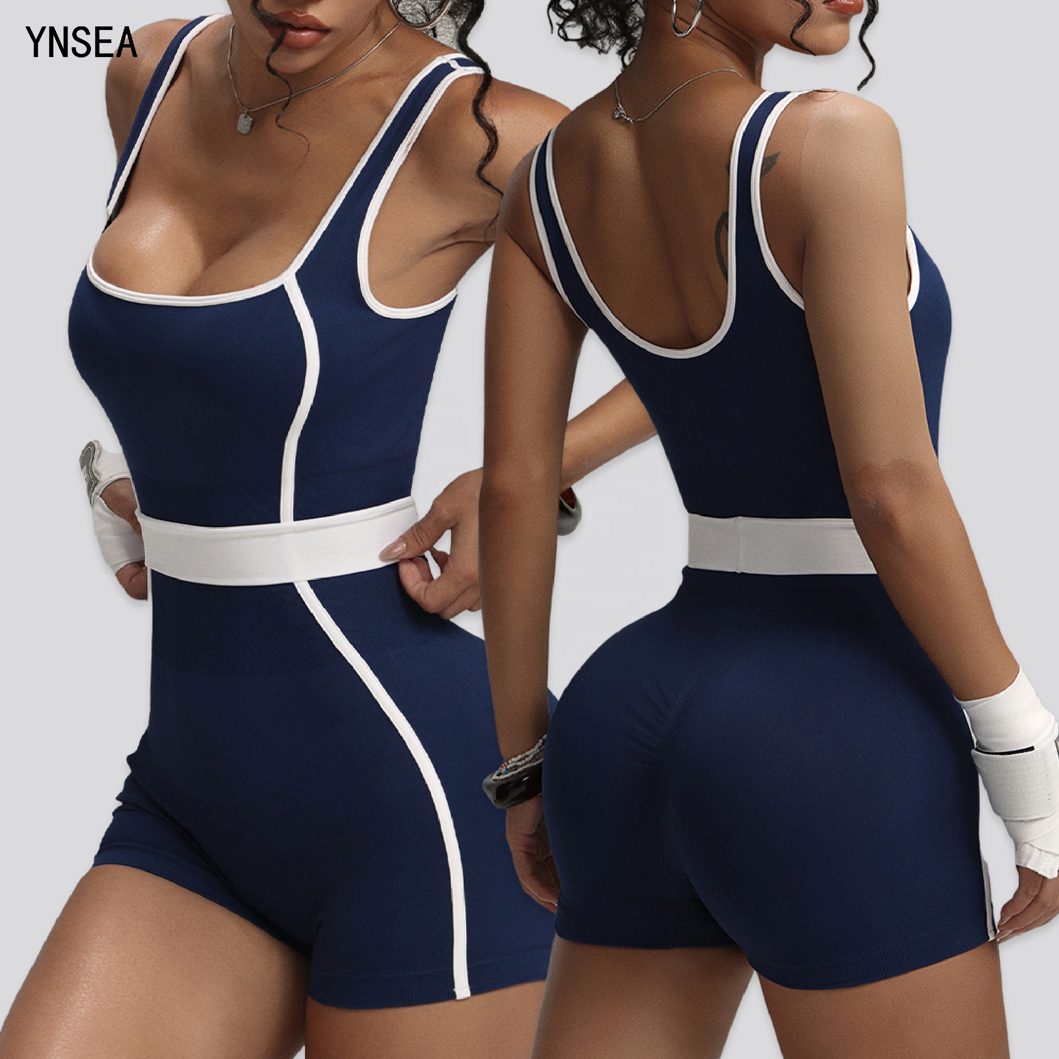 YNSEA Workout Activewear Fitness & Yoga Wear Contrast Color Seamless Romper Sleeveless Summer Yoga Fit Playsuit Women's Jumpsuit