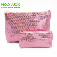 Pochette de maquillage brillante pour femmes avec logo personnalisé, pochette de voyage scintillante pour filles, pochette à paillettes pour soirée, sacs cosmétiques