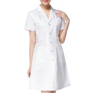 Uniforme de enfermería largo con logotipo de diseño personalizado para mujer, uniforme de enfermera blanco, venta al por mayor de fábrica