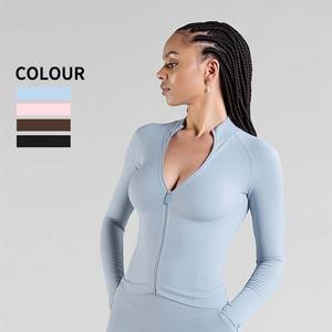 RUIQUWIN-Chaqueta de Yoga de alta elasticidad para mujer, Top ajustado de manga larga con cremallera, sin costuras, transpirable, ligero, de secado rápido - Product Image 3