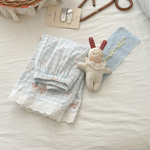 Tongxingyuan Girls Summer Pants Grid Cartoon Cotton Loose Breathable Baby Bottoms - Product Image 3