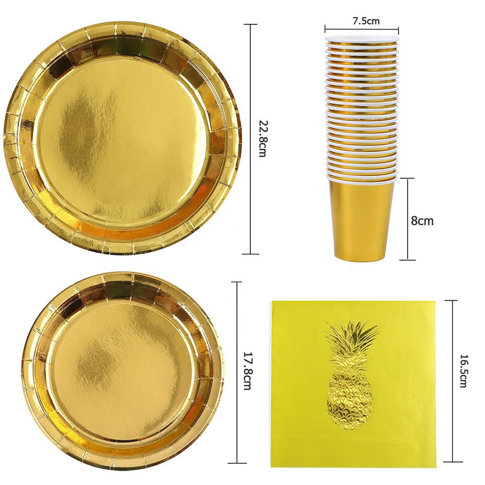 Xiangsheng Custom Glitter Gold Stamping Paper Plate Bowl Napkins Event Tableware Set Factory Supplier