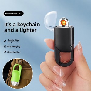 Accendino per Auto con Filamento in Tungsteno, Antivento, in Lega di Zinco e ABS, Ricaricabile <span class=keywords><strong>USB</strong></span>, Portachiavi con Batteria - Product Image 1
