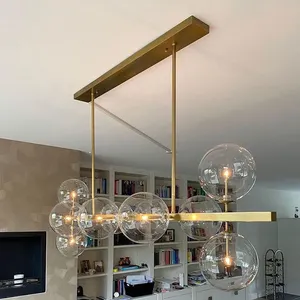 Luminária pendente industrial retrô para sala de estar, lustre de luxo com pingente de vidro para decoração de casa, design redondo, forma redonda