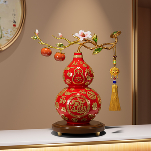 Jarrón de la Fortuna Feng Shui con Calabaza Dorada, Adorno de Borla con Rama de Caqui Estilo Chino para Regalo de Inauguración de Casa - Product Image 4