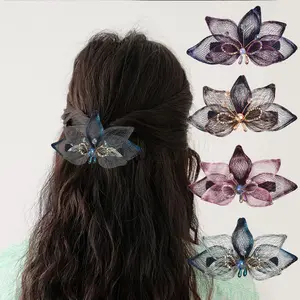 Hand-made floral embroidered copper mesh barrettes hair girls accessories with great price