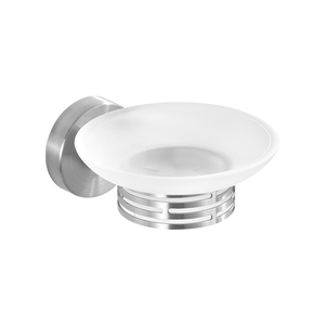 Porte-savon mural en céramique avec cadre en laiton, design rond contemporain, accessoire de salle de bain, conception auto-drainante - Product Image 3