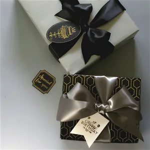 개인화 된 사용자 정의 럭셔리 금박 스탬핑 검은 종이 생일 결혼식 파티 선물 포장 태그 끈 로프와 태그