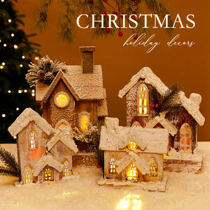 Cabane <span class=keywords><strong>de</strong></span> Noël artisanale en bois, <span class=keywords><strong>maison</strong></span> <span class=keywords><strong>de</strong></span> neige lumineuse, ornement personnalisable en couleur et taille, style vintage européen, mini décoration - Product Image 4