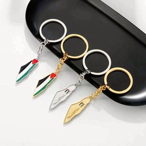 Factory Wholesale Stainless Steel Palestine Israel <b>Map</b> Flag Keychain Pendant Decorative Metal Accessory - Product Image 2
