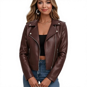 Chaqueta Corta de Cuero Sintético para Mujer, Estilo Motociclista, Personalizable al por Mayor - Product Image 1