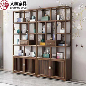 Dazhang Jiaju Solid Wood Display Cabinet 196x35x198cm New Chinese Style Walnut Color Living Room <b>Storage</b> Shelf - Product Image 1
