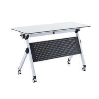 Table de formation modulaire blanche avec roulettes et panneau orange pour réunions de bureau, salles de formation et salles de classe