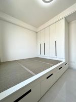 Lit plateforme tatami sur mesure en contreplaqué robuste, style romantique crème français, avec bureau intégré et fonction d'étude pour la famille