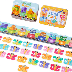 Rompecabezas Educativo <span class=keywords><strong>de</strong></span> Animales del Zoológico y Mariposas para Niños, Rompecabezas <span class=keywords><strong>de</strong></span> Madera con Números y <span class=keywords><strong>Letras</strong></span> para Preescolar con Caja <span class=keywords><strong>de</strong></span> Metal - Product Image 1
