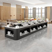 Table de buffet en métal incurvée double face pour restaurant et hôtel, îlot de présentation pour la distribution de nourriture, plats, desserts, fruits, assaisonnements