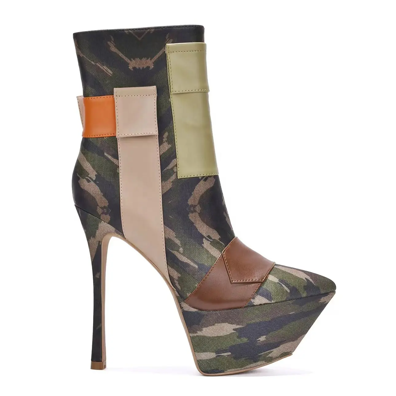 Classic cowboy boots high quality pointed toe stiletto heel party high heels custom green camouflage ankle boots