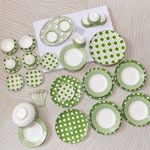 Hot Selling Green 41pcs European Luxury Bone China Fruit Plate and Porcelain Dinner <b>Set</b> - Product Image 1