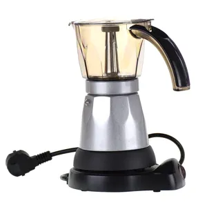 Ecocoffee İtalyan elektrikli moka pot akrilik bardak Espresso Moka makinesi 3 ve 6 bardak son derece dayanıklı alüminyum B10