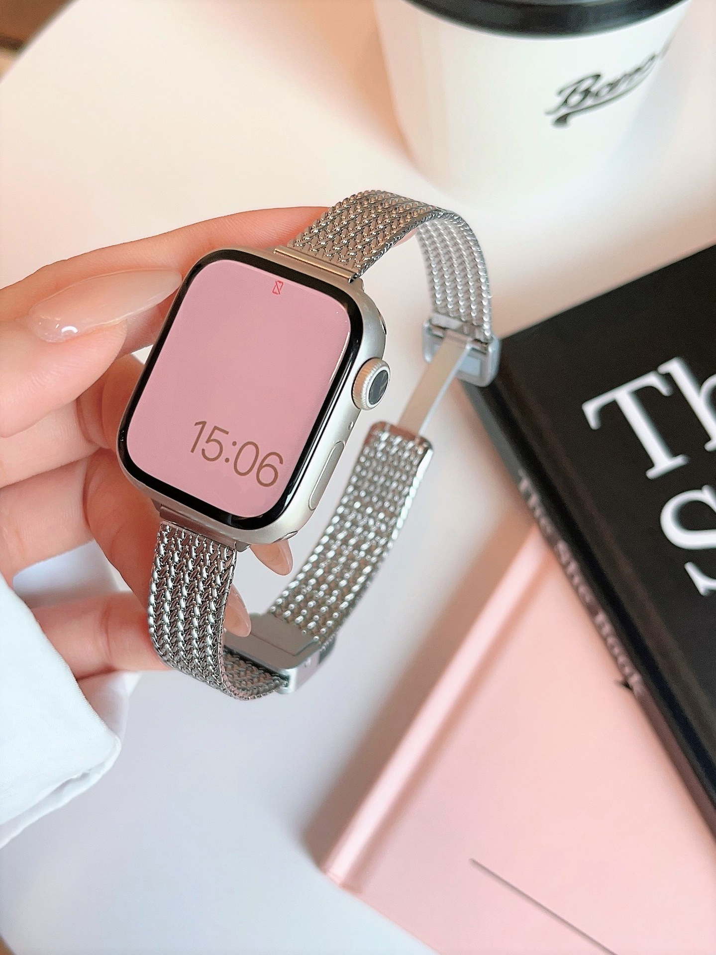 Applicable Apple Stainless Steel Milanese Style Slim Model Wheat Ear Safety Clasp Watch Strap with 14mm Interface