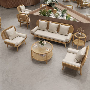 Chaise en bois massif de style japonais Canapé café multi-personnes en rotin tissé pour magasin de thé au lait Sweet Shop Loisirs Négociation Restaurants - Product Image 1