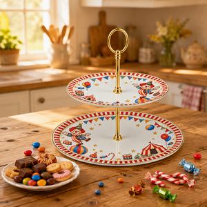 Plateau <span class=keywords><strong>de</strong></span> service à 2 niveaux en céramique, motif clown <span class=keywords><strong>de</strong></span> <span class=keywords><strong>cirque</strong></span>, pour desserts, fruits et biscuits, idéal pour la décoration <span class=keywords><strong>de</strong></span> table <span class=keywords><strong>de</strong></span> fête - Product Image 4