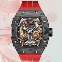 Oriental Dragon Tiger Barrel Creux Étanche Mécanique Montre Homme 42mm Lumineux Squelette Montre Automatique