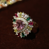 TIANSHE (Ensemble 3 pièces : Boucles d'oreilles/Bracelet/Bague) Bijoux fantaisie européens/américains en or avec zircon coloré