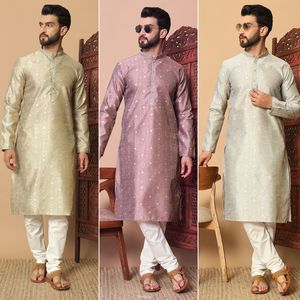 Premium Ethnic Wear Collection Hommes Kurta Pyjama Tissus Jacquard En Soie Avec Fantaisie Travail Readymade Kurta Pyjama - Product Image 6