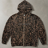 Sweat à capuche zippé personnalisé orné de strass léopard, coupe oversize ample, style streetwear, Fourniture d'usine B2B pour vêtements