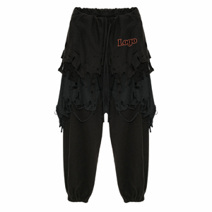 2025 à 2026 personnalisé OEM/ODM logo graphique tricoté impression coton cordon conception pantalon de Relaxation en lambeaux pour homme - Product Image 1