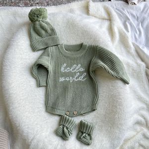 Tutina in Maglia per Neonato, Pagliaccetto Invernale a Maniche Lunghe con Ricamo Personalizzato, Colore Unico - Product Image 2