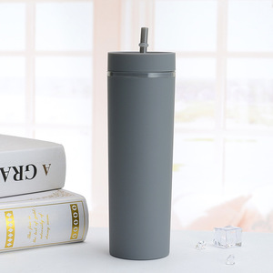 16oz Double Wall Plastic Tumbler Matte Skinny Straight <b>Cup</b> With Matching <b>Straw</b> <b>Lid</b> For Water Coffee Travel - Product Image 4