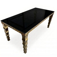 Table de mariage rectangulaire de 180 cm en acier inoxydable avec cadre en métal doré de haute qualité et plateau en verre miroir noir, tables de banquet pour hôtel