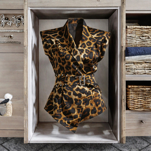<b>Leopard</b> <b>Print</b> Sleeveless Shirt Lapel Blouse Rivet Detail Vintage Women Summer - Product Image 3