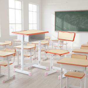 Ensemble chaise et bureau pour enfants à hauteur réglable avec rangement, garniture orange, pieds roses, pour l'école primaire - Product Image 2