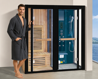 Cabine de douche et sauna infrarouge combinée, en bois de pruche, avec zone de douche humide indépendante pour usage domestique