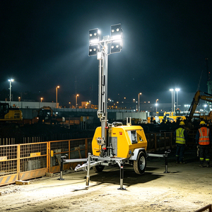 Tour d'éclairage mobile de 7 m avec 4 lampes au halide métallique de 1000 W et générateur diesel pour travaux routiers et sur chantier en cas d'urgence - Product Image 4