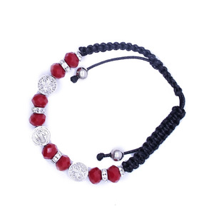 Cross Beaded <b>Bracelet</b> <b>Red</b> And Black Tibetan Silver Geometric Design Gift Jewelry - Product Image 3