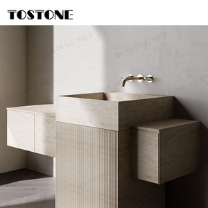 Tostone Contemporary vuông rắn travertine Tùy chỉnh hình dạng độc đáo lưu vực freestanding bệ bồn rửa cho không gian nhỏ phòng tắm - Product Image 3