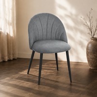 Chaise de salle à manger moderne en tissu à points coquille, pieds en métal noir thermolaqué – Chaise d'appoint rembourrée sans accoudoirs, écologique et durable