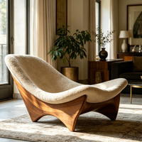 Fauteuil lounge design moderne en fibre de verre, tissu bouclé incurvé, chaise individuelle avec structure en FRP, fauteuil de relaxation pour la maison et la villa