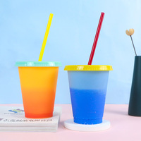 Gobelet à paille changeant de couleur 16 oz en PP de qualité alimentaire, personnalisable (couleur et logo), pour fêtes, portable, haute qualité, style américain, pour boissons froides et chaudes